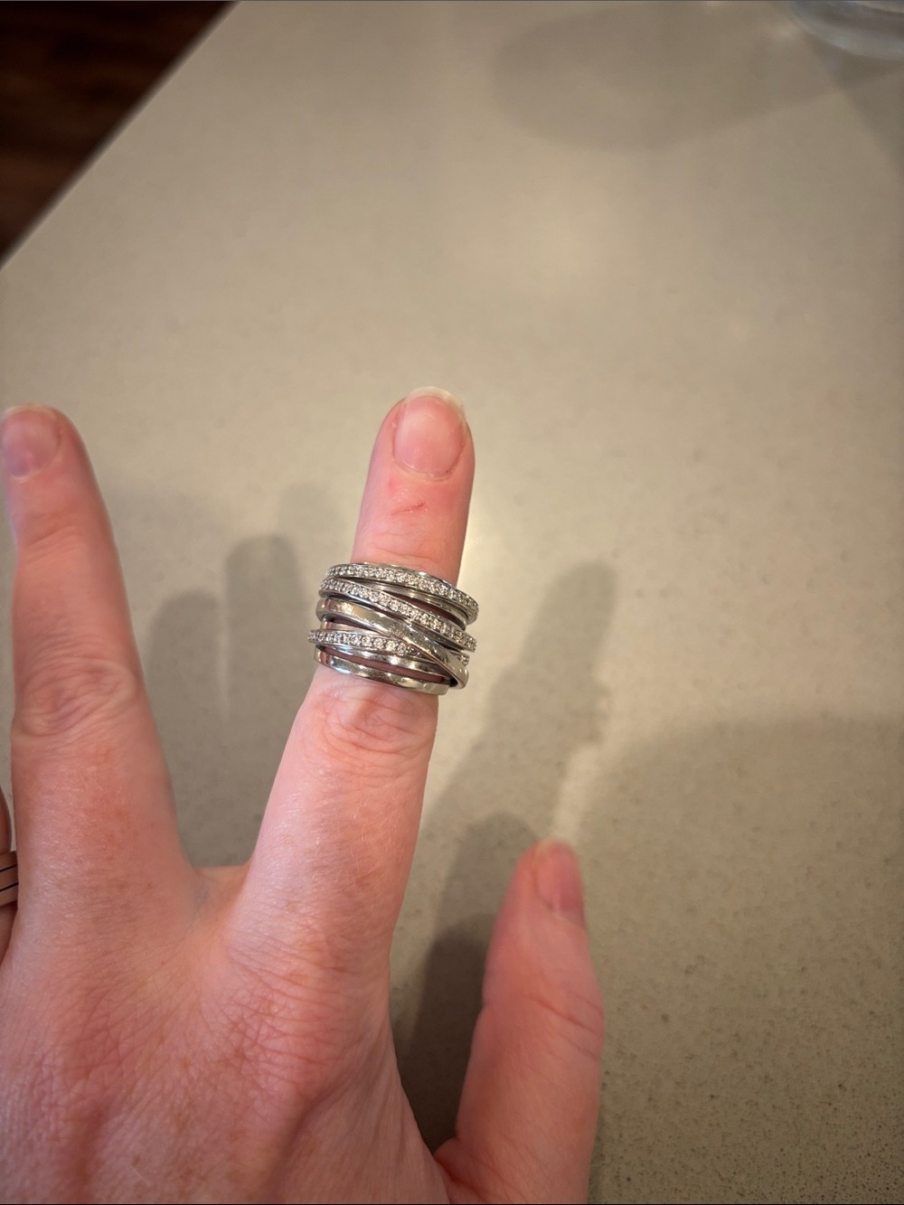 Women’s Size 5 Sterling Silver 925 and CZ Multi-Dimentional Ring Elegant